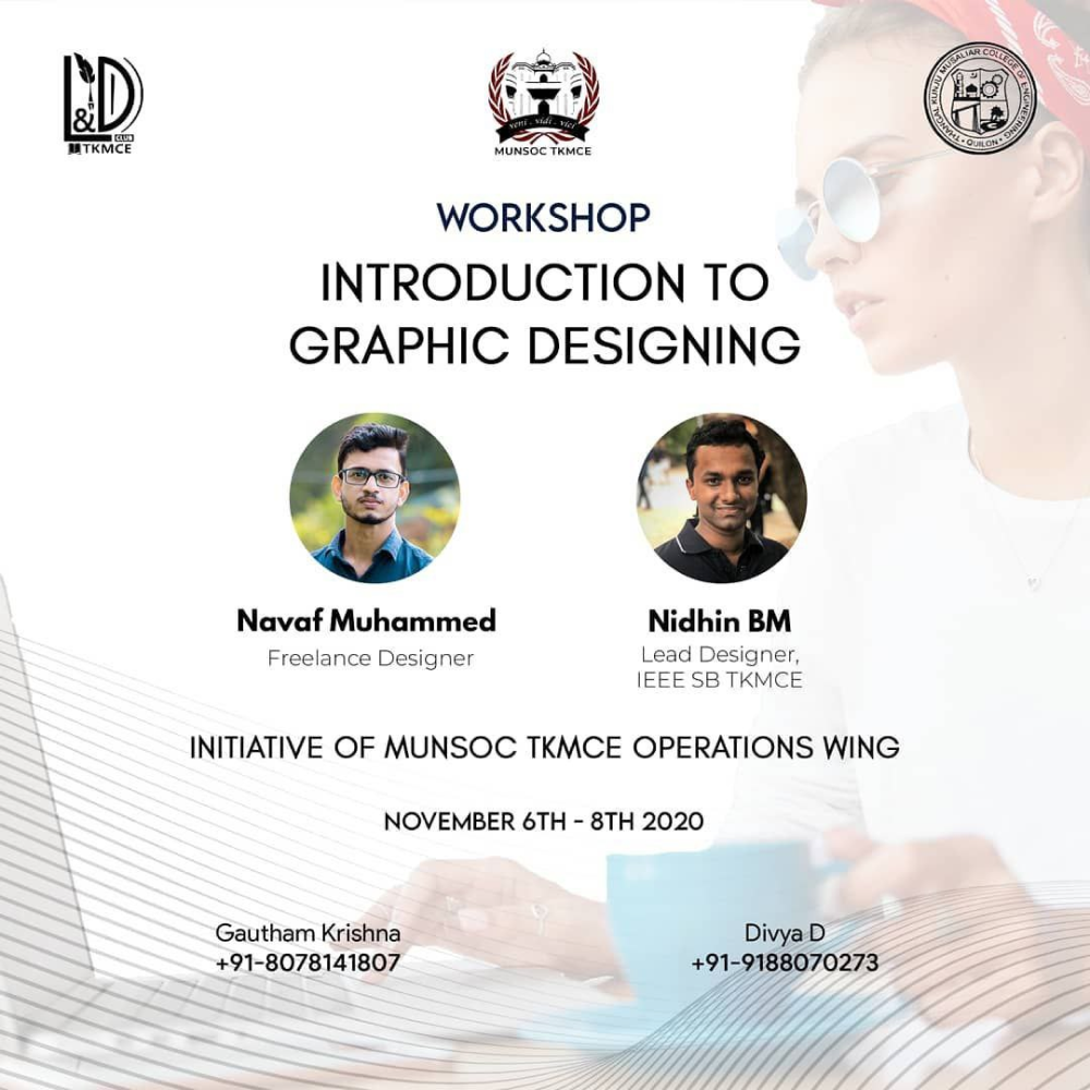 Poster of graphic design using photoshop workshop conducted by Navaf Muhammed at MUNSOC TKMCE