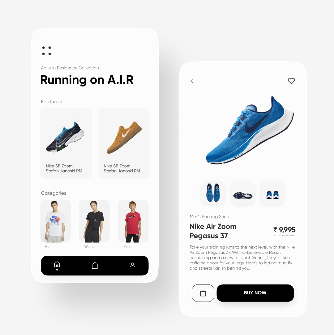 UI Design of Nike Shopping  App