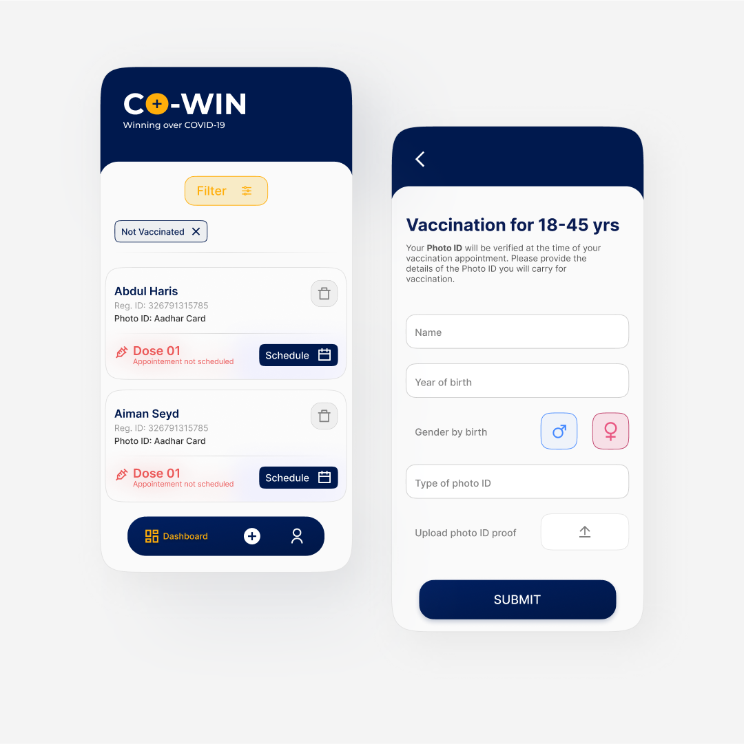 UI Design of COVID Vaccine Booking  App
